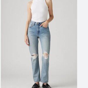 Women's Levi's 501 Light Blue Distressed Straight Leg Jeans - Sz 26